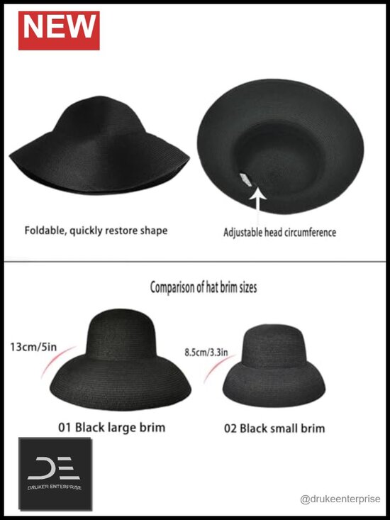 Wide Brim Foldable Straw Sun Hat UPF 50+ UV Resistant Travel Beach Hat